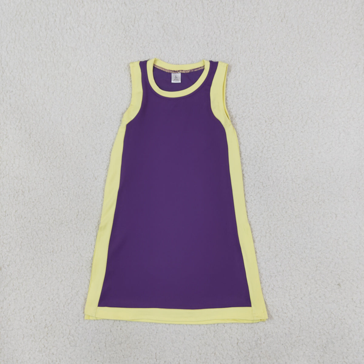 NO MOQ RTS GSD4253(1)-yoga Baby Girl Clothes Solid Purple Yellow Color Block Sleeveless Tank Dress 202610