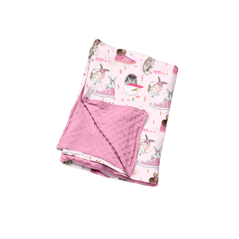 Preorder (moq 5) Baby Girl Clothes Cool Bunny Sneaker Bubblegum Mixed Print Minky Dot Baby Blanket
