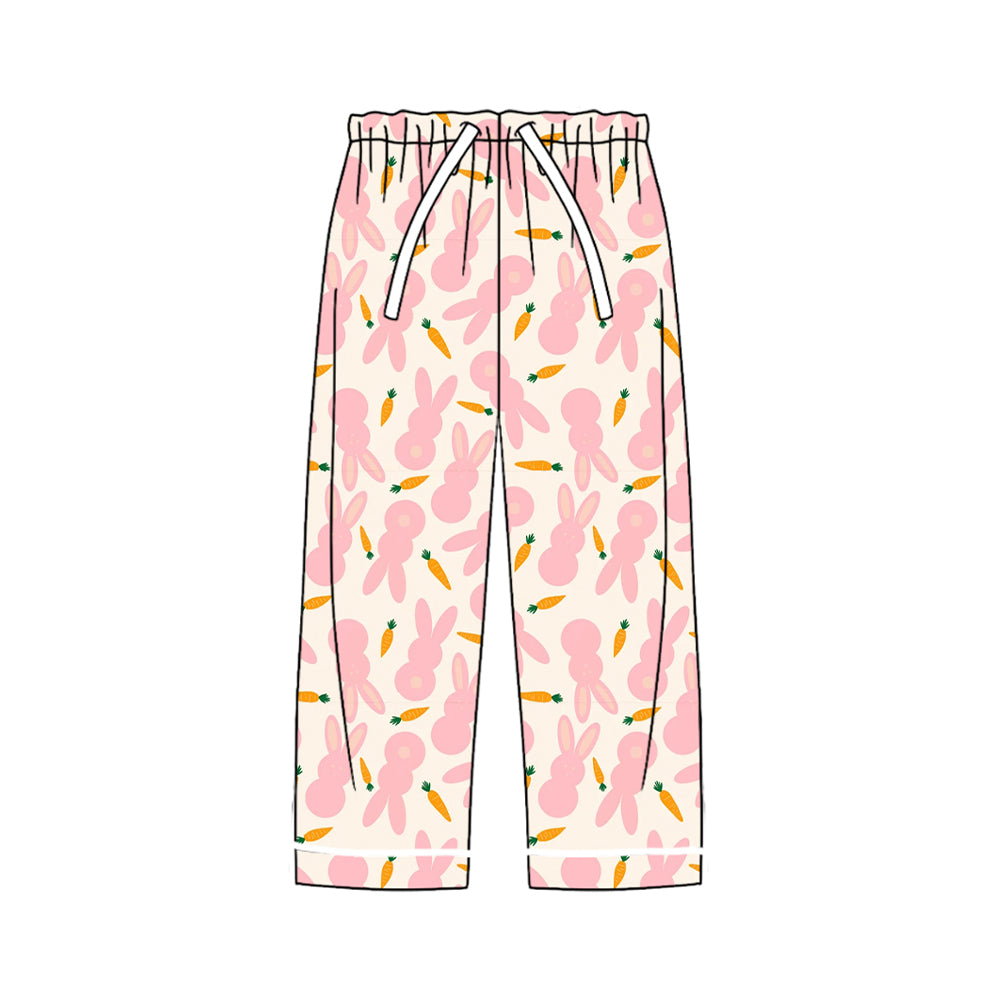 Preorder (moq 5) Women Clothes Easter Light Pink Bunny Carrot Silhouette Print Long Casual Pants
