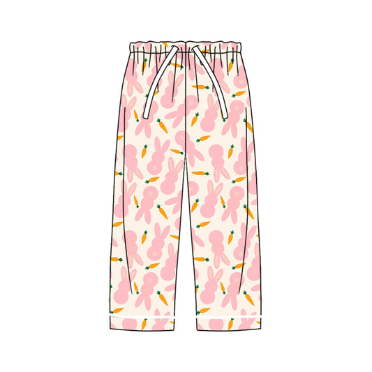 Preorder (moq 5) Women Clothes Easter Light Pink Bunny Carrot Silhouette Print Long Casual Pants