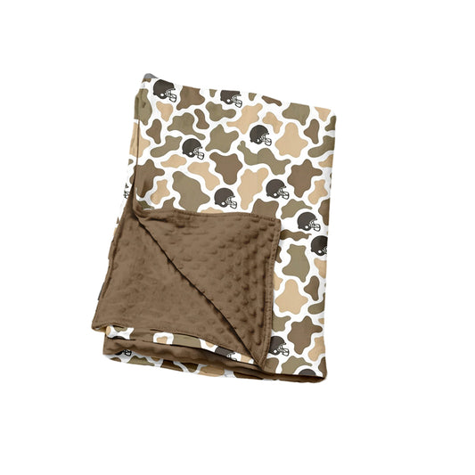 Preorder (moq 5) Baby Boy Clothes Tan Beige Cow Camo Football Helmet Print Minky Dot Baby Blanket