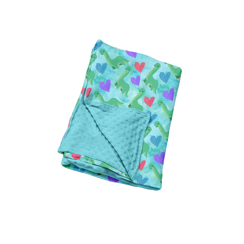Preorder (moq 5) Baby Clothes Dinosaur Heart Watercolor Print Minky Dot Backing Newborn Swaddle Blanket