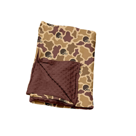 Preorder (moq 5) Baby Boy Clothes Auburn Brown Cow Camo Football Helmet Print Minky Dot Baby Blanket