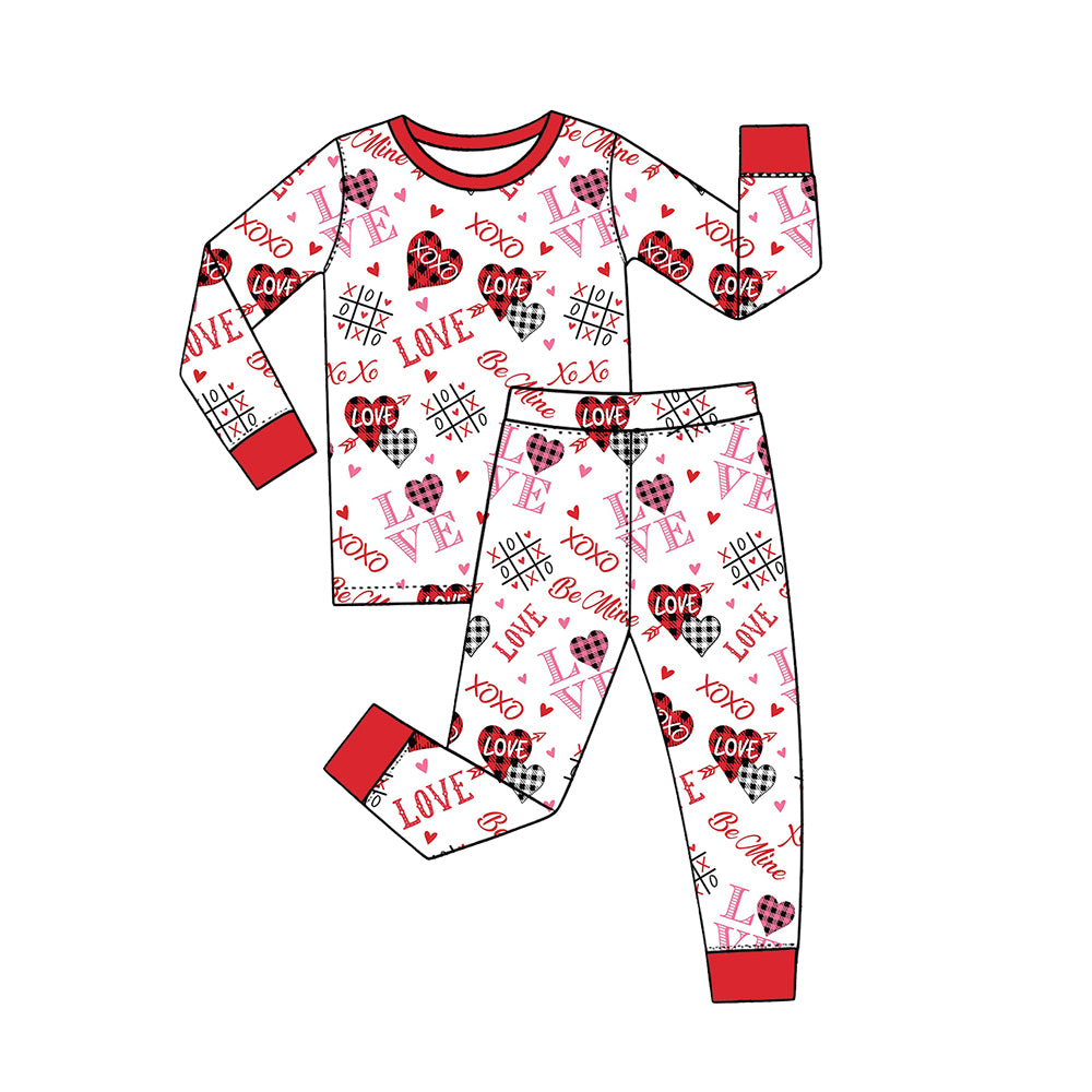Preorder (moq 5) Baby Girl Clothes Valentines Love XOXO Plaid Heart Print Long Sleeve Pajama Set