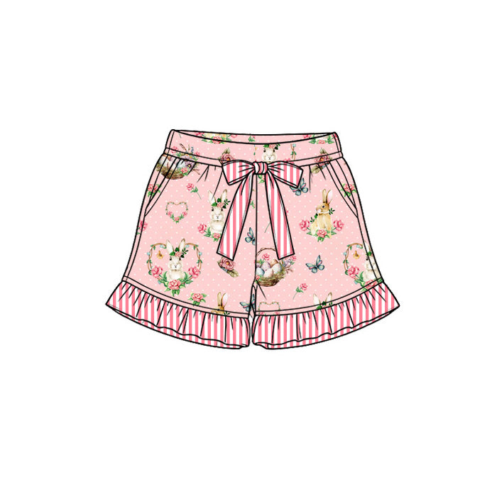 Preorder (moq 5) Baby Girl Clothes Easter Bunny Floral Butterfly Mixed Print Ruffle Bow Shorts