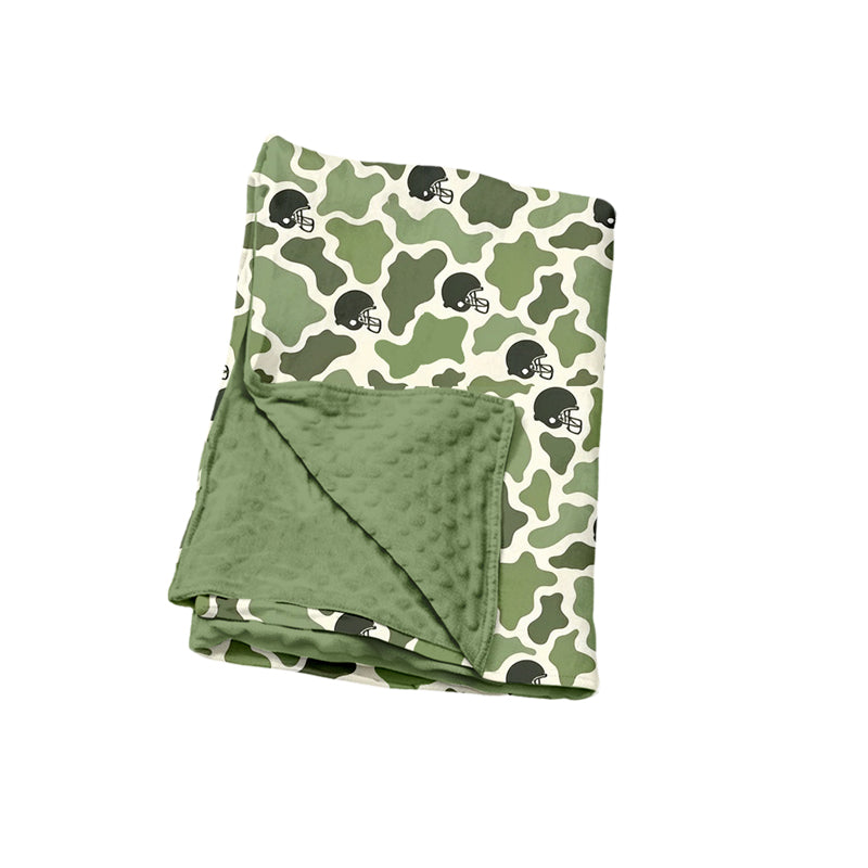 Preorder (moq 5) Baby Boy Clothes Sage Light Green Cow Camo Football Helmet Print Minky Dot Baby Blanket