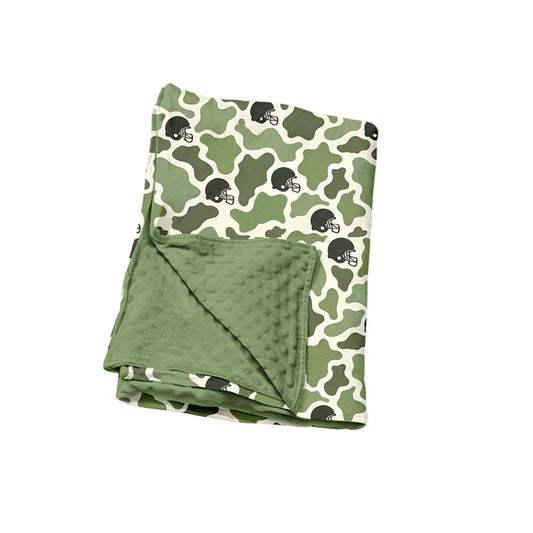 Preorder (moq 5) Baby Boy Clothes Sage Light Green Cow Camo Football Helmet Print Minky Dot Baby Blanket