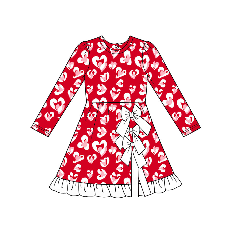Preorder (moq 5) Baby Girl Clothes Red Watercolor Heart Print Long Sleeve White Bow Ruffle Dress  今天 10:05