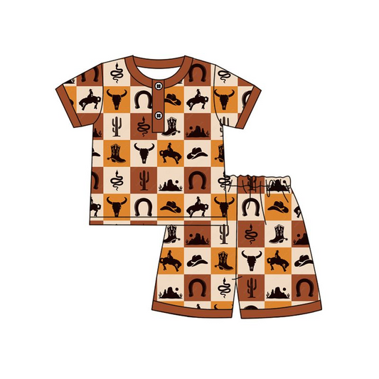 BSSO1530  preorder cow western  boy pajamas summer outfit 202505