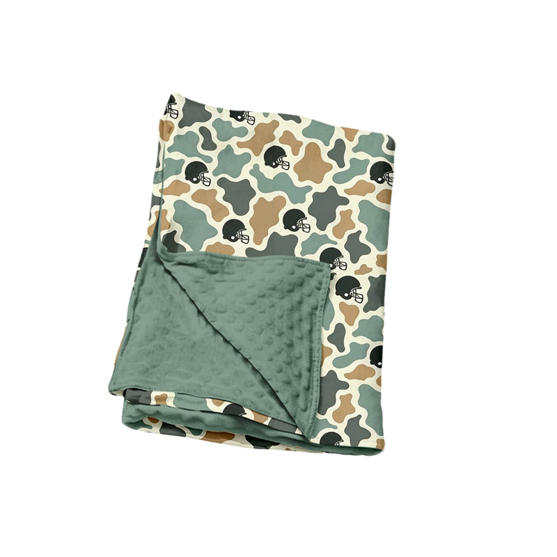 Preorder (moq 5) Baby Boy Clothes Dusty Teal Cow Camo Football Helmet Print Minky Dot Baby Blanket