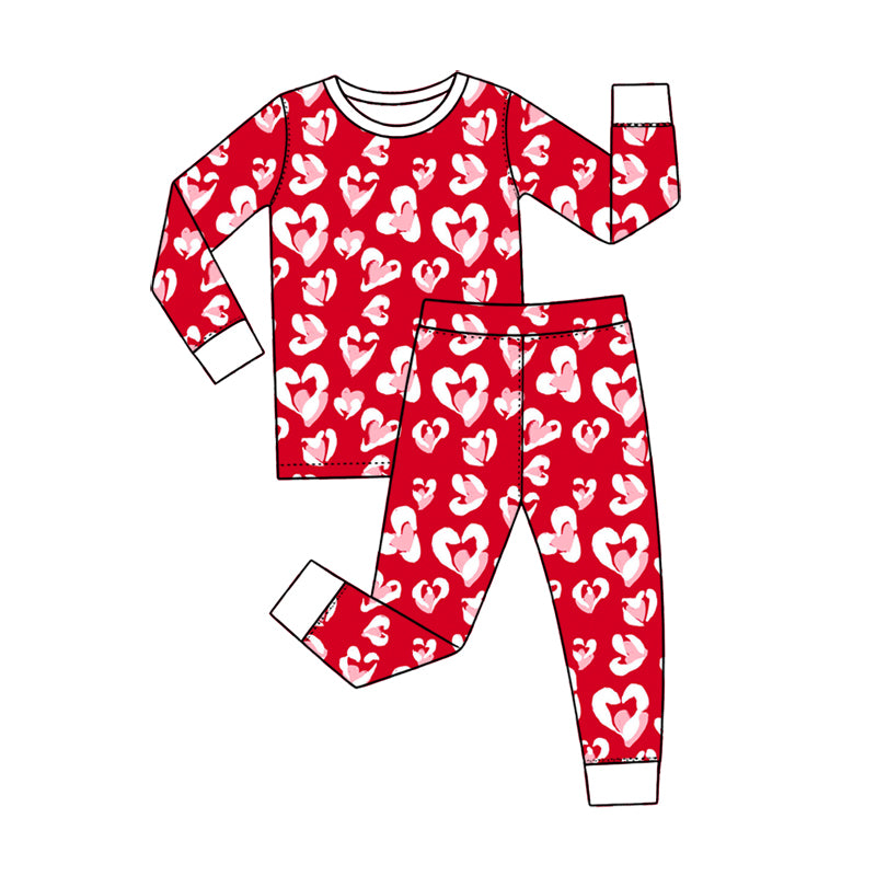 Preorder (moq 5) Baby Girl Clothes Valentine Red Pink Heart Print Long Sleeve Top Jogger Pants Pajama Set