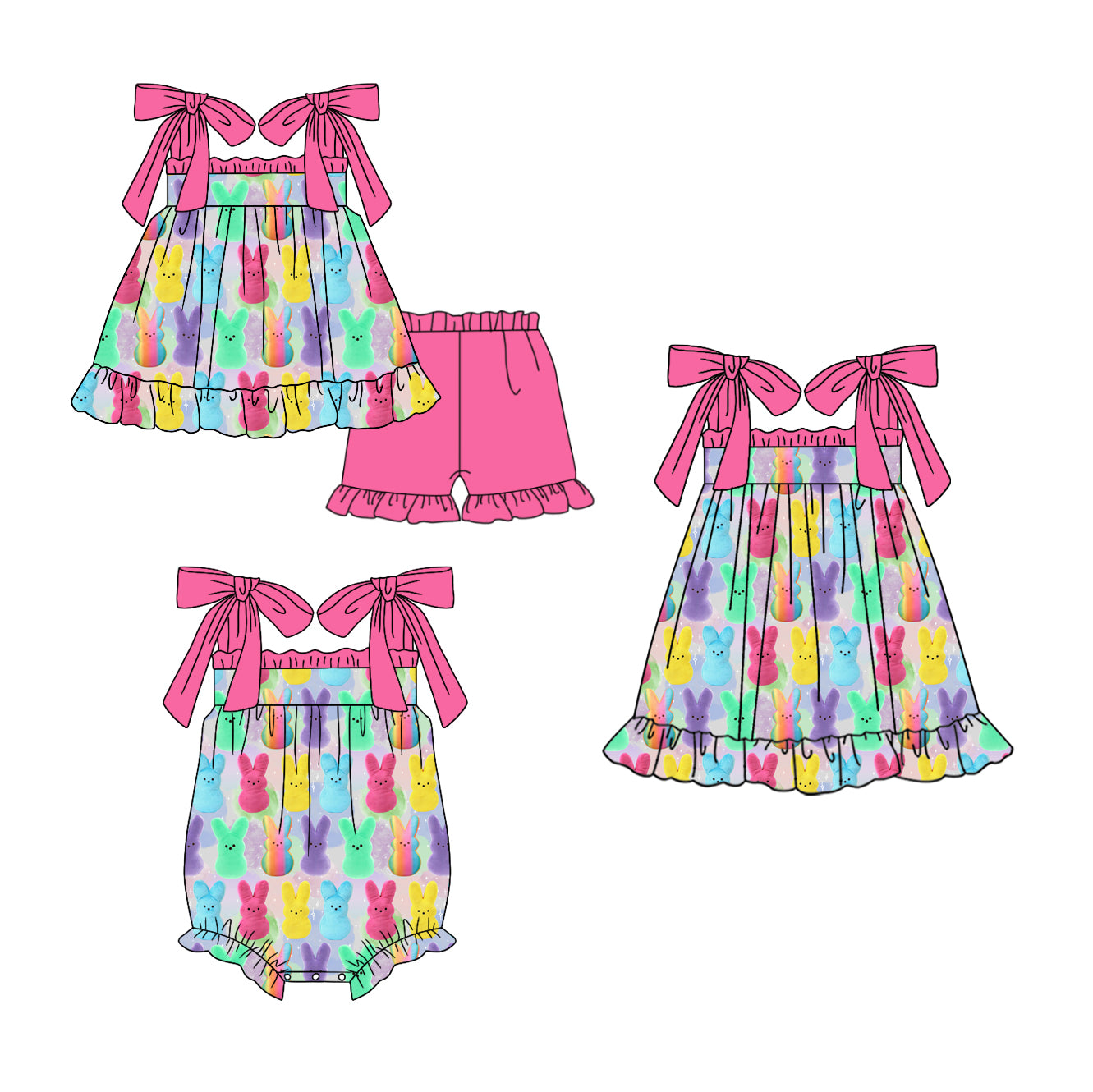 SR2296 Easter bunny  girl romper 202411 preorder sibling