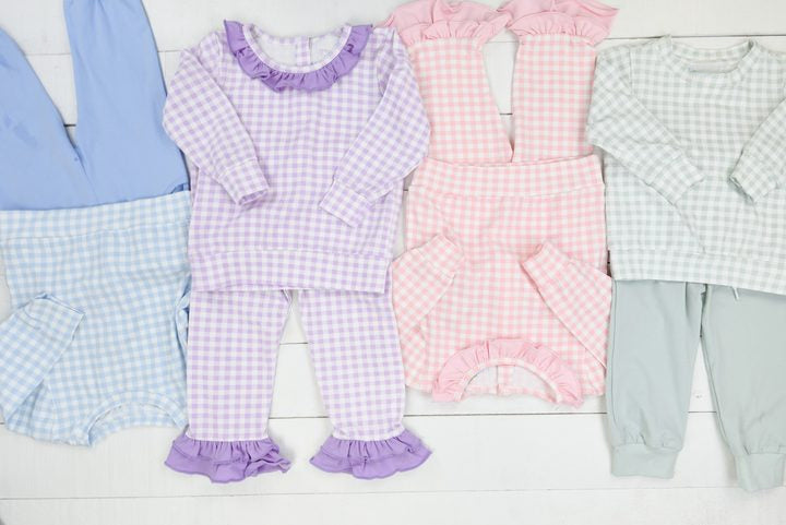 plaid sibling ruffle pink GLP1856 long sleeve girl pajamas outfit  202408 preorder