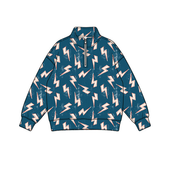 Preorder (moq 5) Baby Boy Clothes Vintage Lightning Bolt Distressed Print Long Sleeve Quarter Zip Top