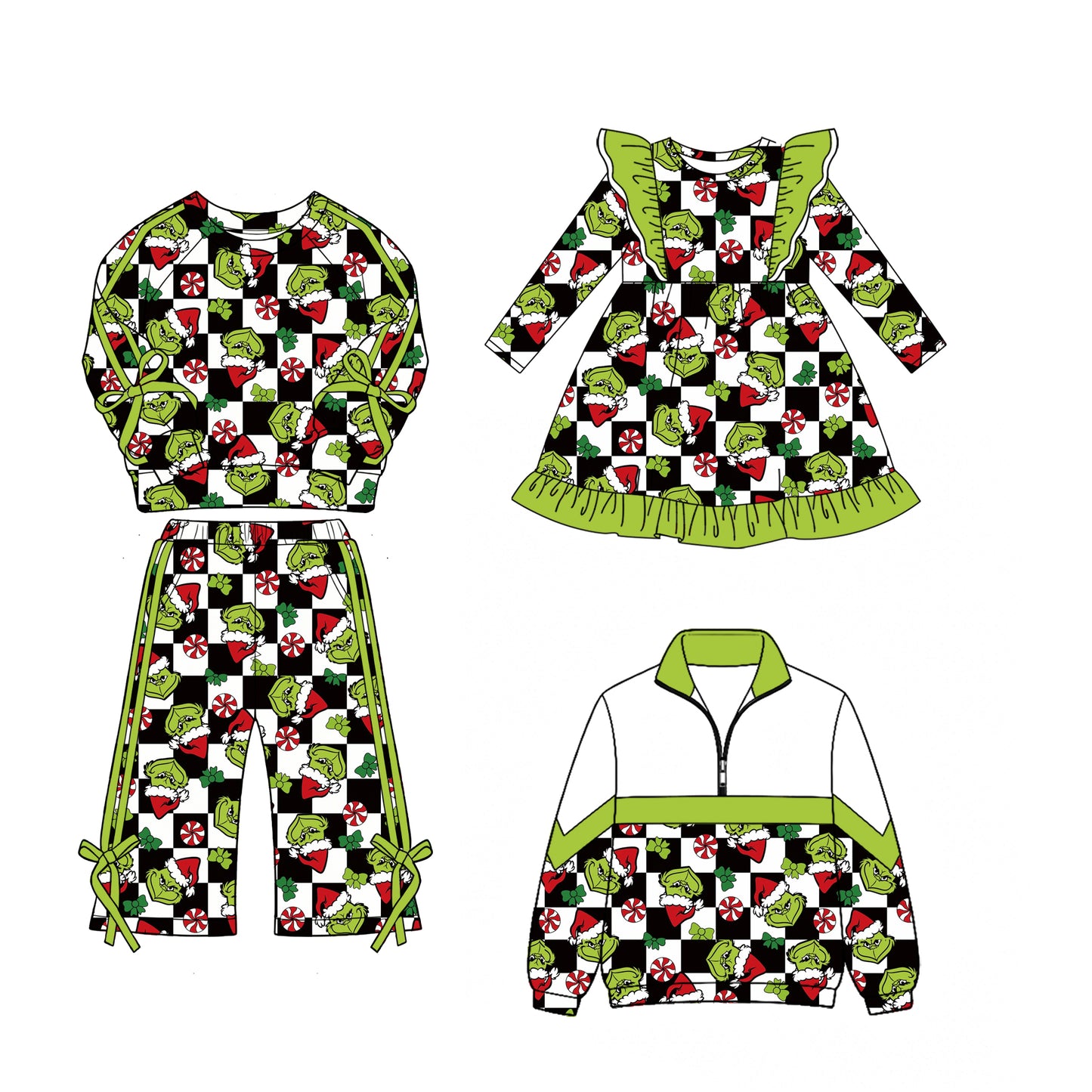 GLP3430 Grinch Checkerboard Bow Kids 2Pcs Tracksuit 202627 preorder