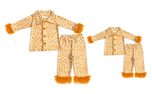 GLP1266 成人女 preorder adult mama & kids leopard pajamas plush sleeves outfit 202405