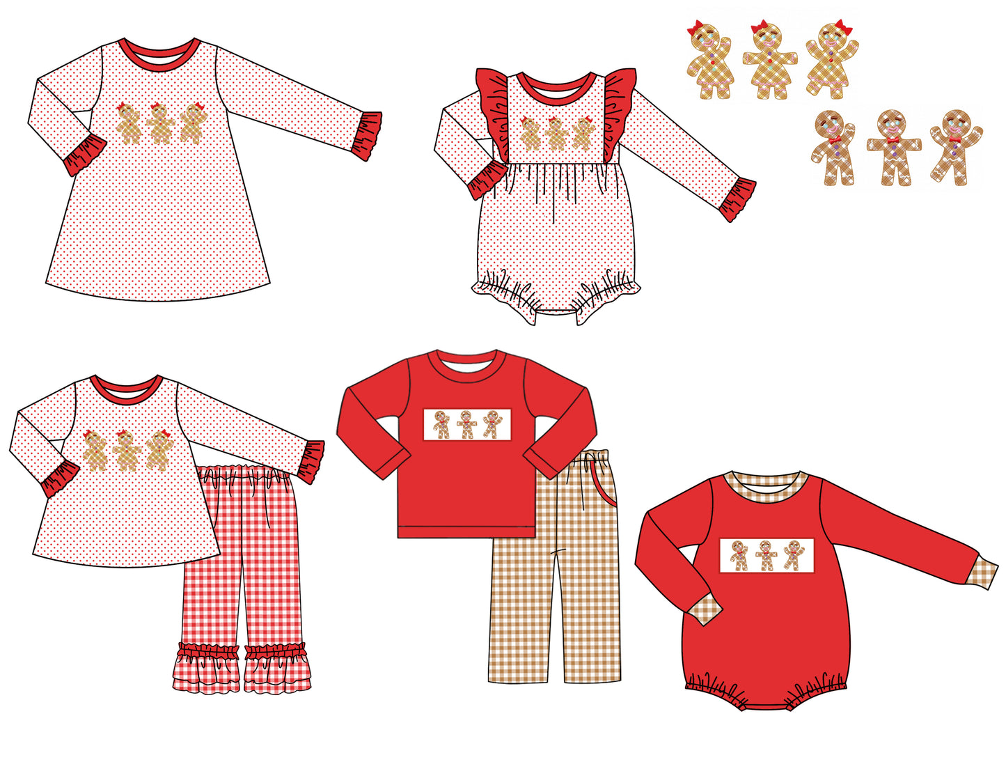 GLP1327  Christmas gingerbread girl pajamas outfit preorder 202405 sibling