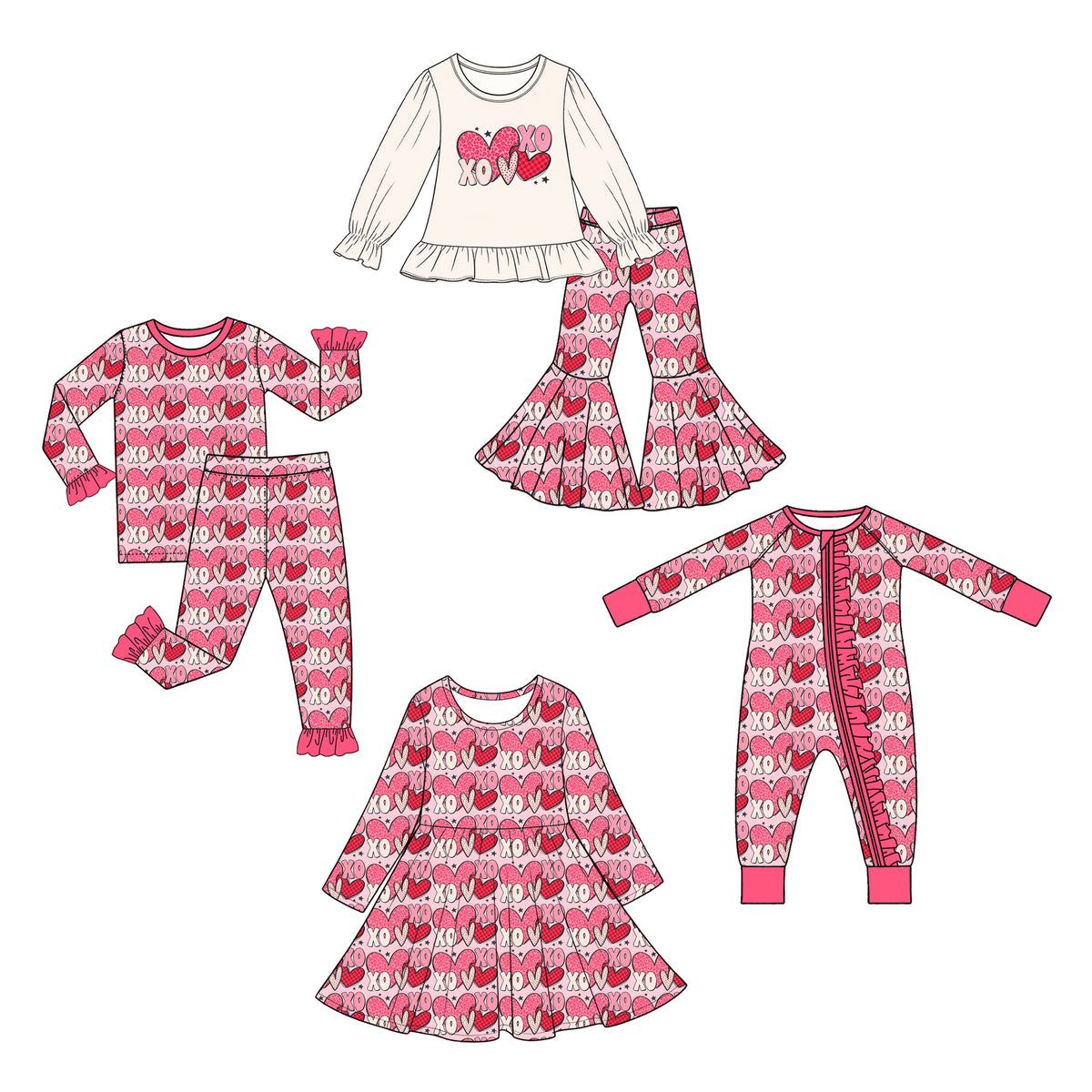 Preorder (moq 5) LR3438 Baby Girl Clothes Valentine Heart Striped Print Long Sleeve Zipper Romper