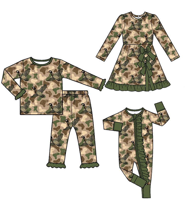 Preorder (moq 5) GLP4033 Baby Girl Clothes Hunting Camo Print Long Sleeve Flare Pant Set