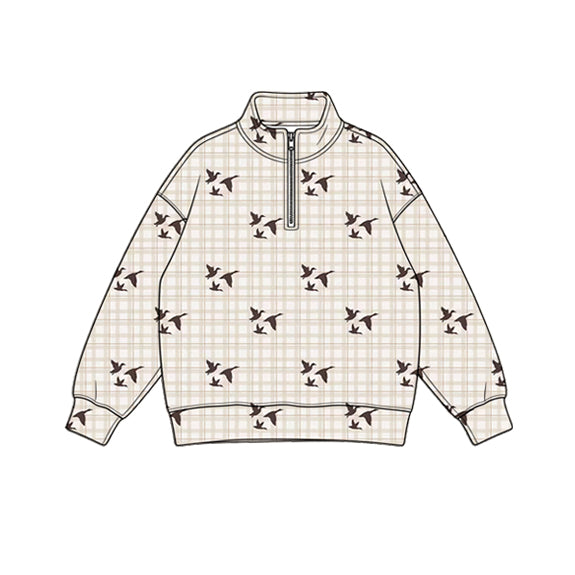 Preorder (moq 5) Baby Boy Clothes Plaid Flying Duck Hunting Print Long Sleeve Quarter Zip Top