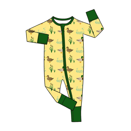 Preorder (moq 5) Baby Boy Clothes Mallard Duck Pond Grass Print Long Sleeve Zipper Romper Jumpsuit