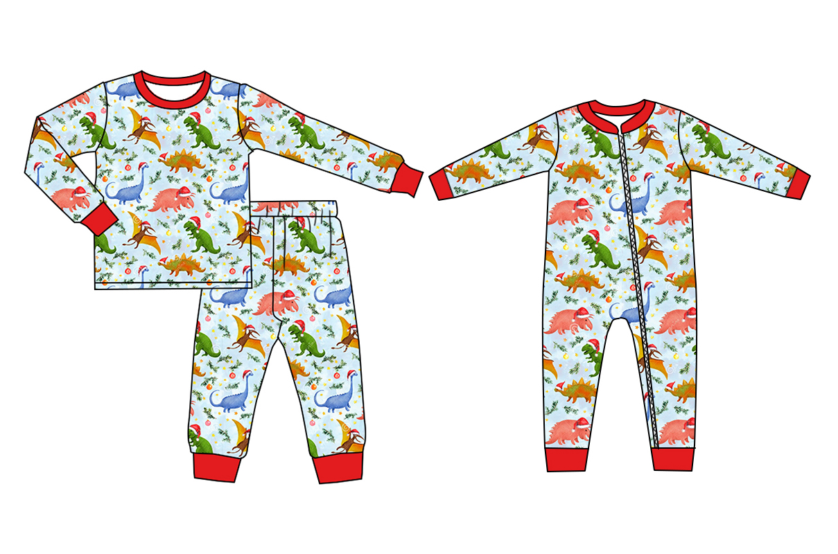 Christmas dinosaur sibling LR1373 boy romper 202407 preorder