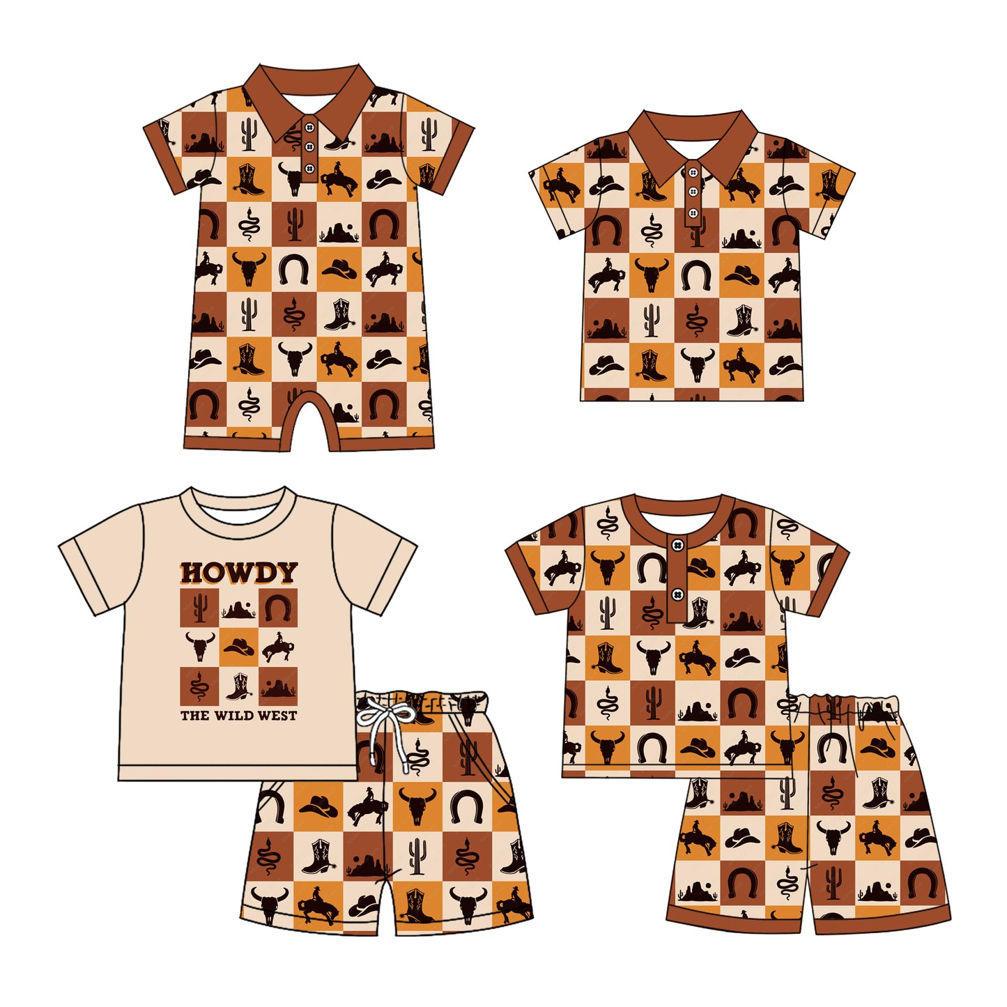 SR3094 western cow western boy kids summer romper 202505  preorder