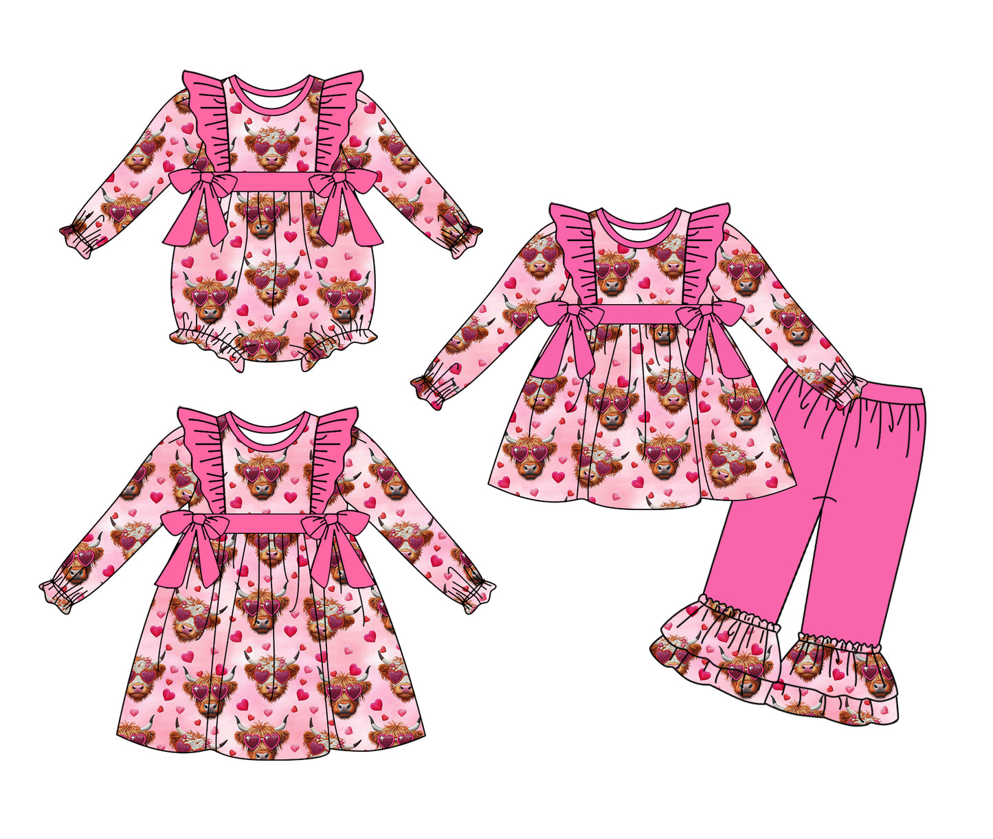 LR2105  western cow love girl romper 202410 preorder sibling