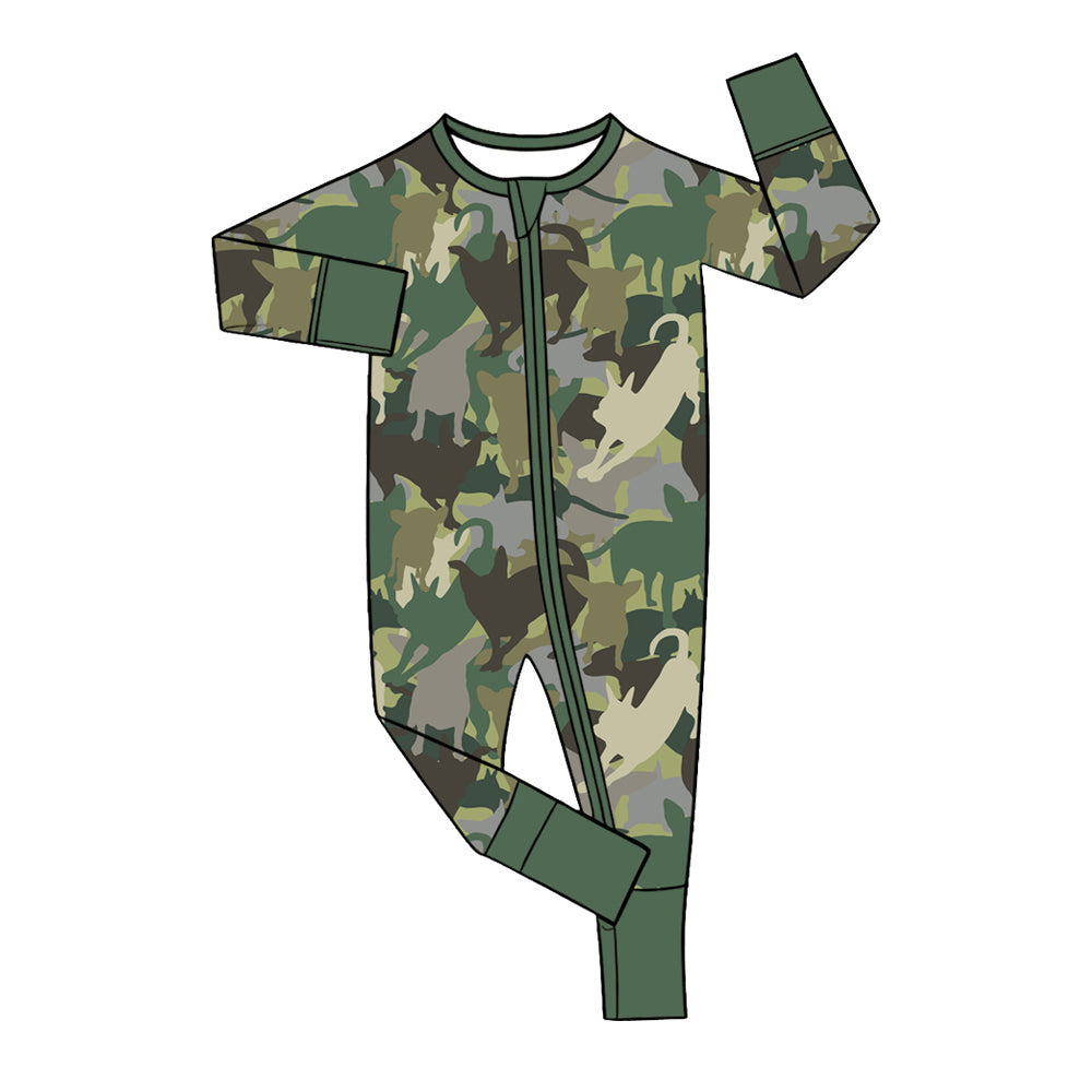 Preorder (moq 5) Baby Boy Clothes Camo Dog Print Long Sleeve Zipper Jumpsuit