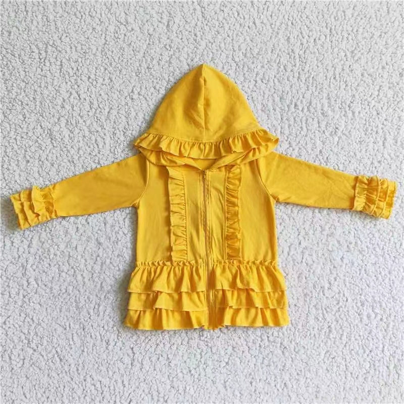 GT0018 yellow Ruffle print zipper design hoodie loose kids coat 20230819 RTS