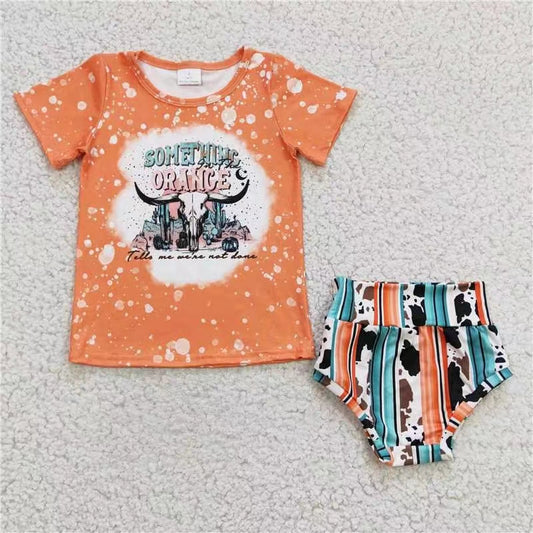 GBO0069 orange cow bummies girl summer outfit 20230915 RTS