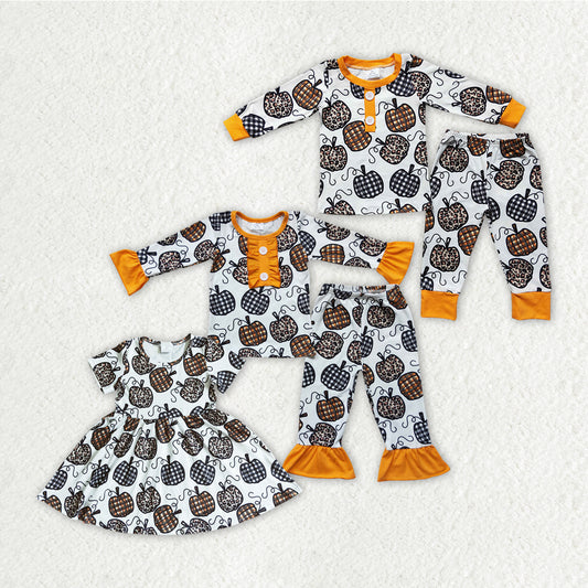 Promotion  6 C10-38 pumpkin print girl pajamas Sibling RTS