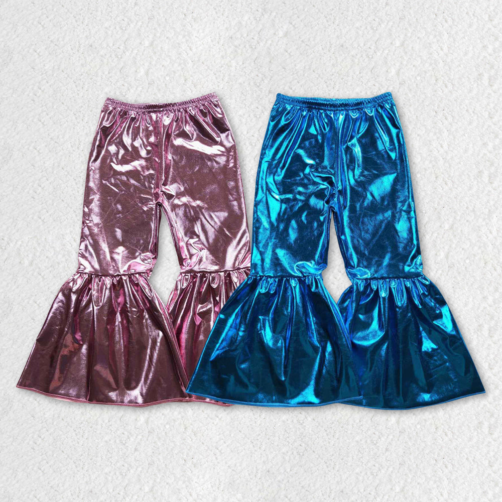 P0253 satin gilding girl pink purple bell bottom long girl pants 20230804 RTS