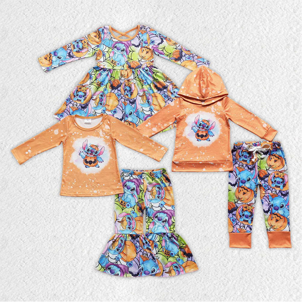 GLD0330 Stitch long sleeve halloween cartoon pumpkin purple girl dress preorder 20230831