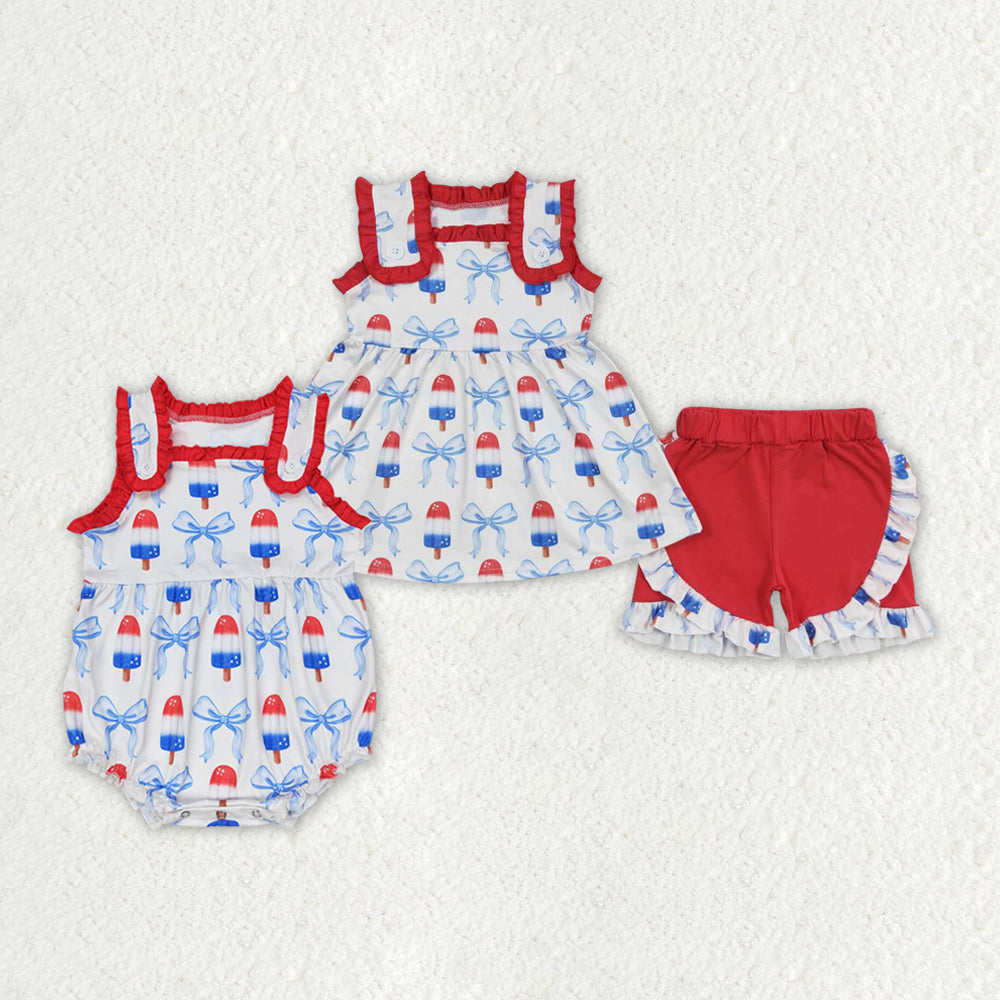 GSSO1152 4th july ice pop bow shorts western girl summer outfit 202405 rts sibling