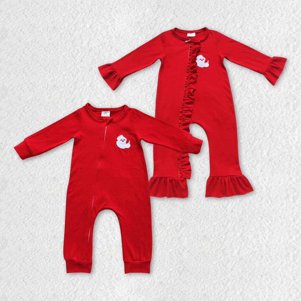 LR1668 long sleeve Christmas Santa red embroidry girl romper RTS 20230925