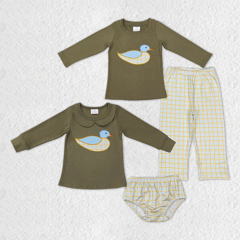 BLP0335 green duck long sleeve boy green embrodiery outfit  20231012 RTS