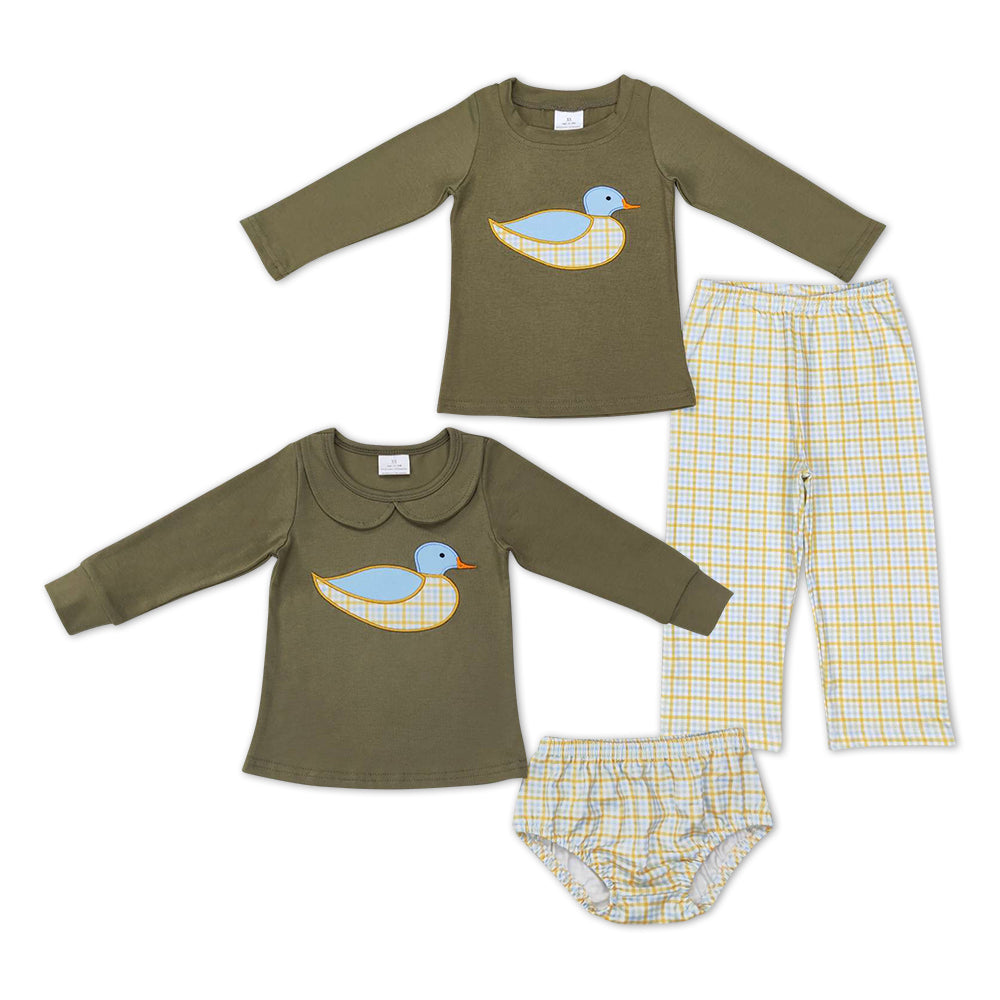 GBO0186 green duck long sleeve girl green embrodiery outfit RTS 20231012