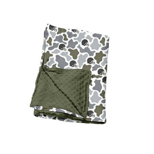 Preorder (moq 5) Baby Boy Clothes Olive Green Cow Camo Football Helmet Print Minky Dot Baby Blanket