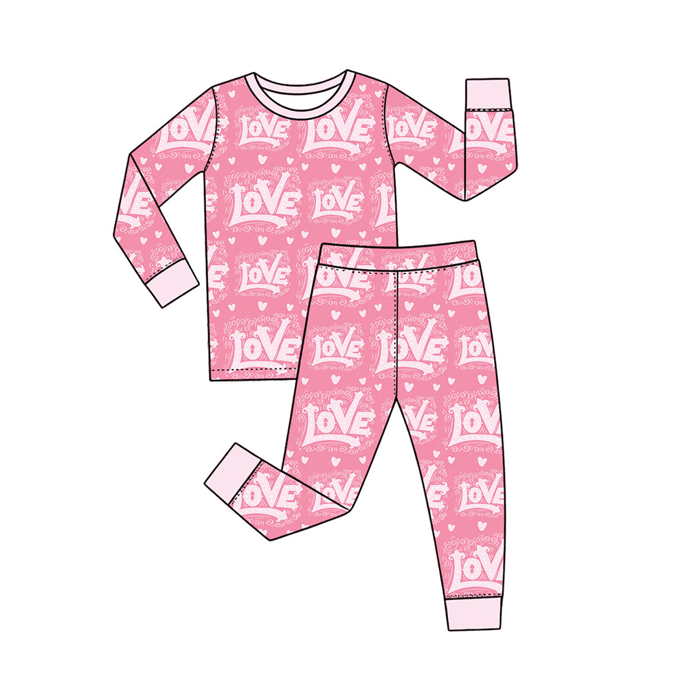 Preorder (moq 5) Baby Girl Clothes Valentines Vintage Love Letter Heart Print Long Sleeve Pajama Set