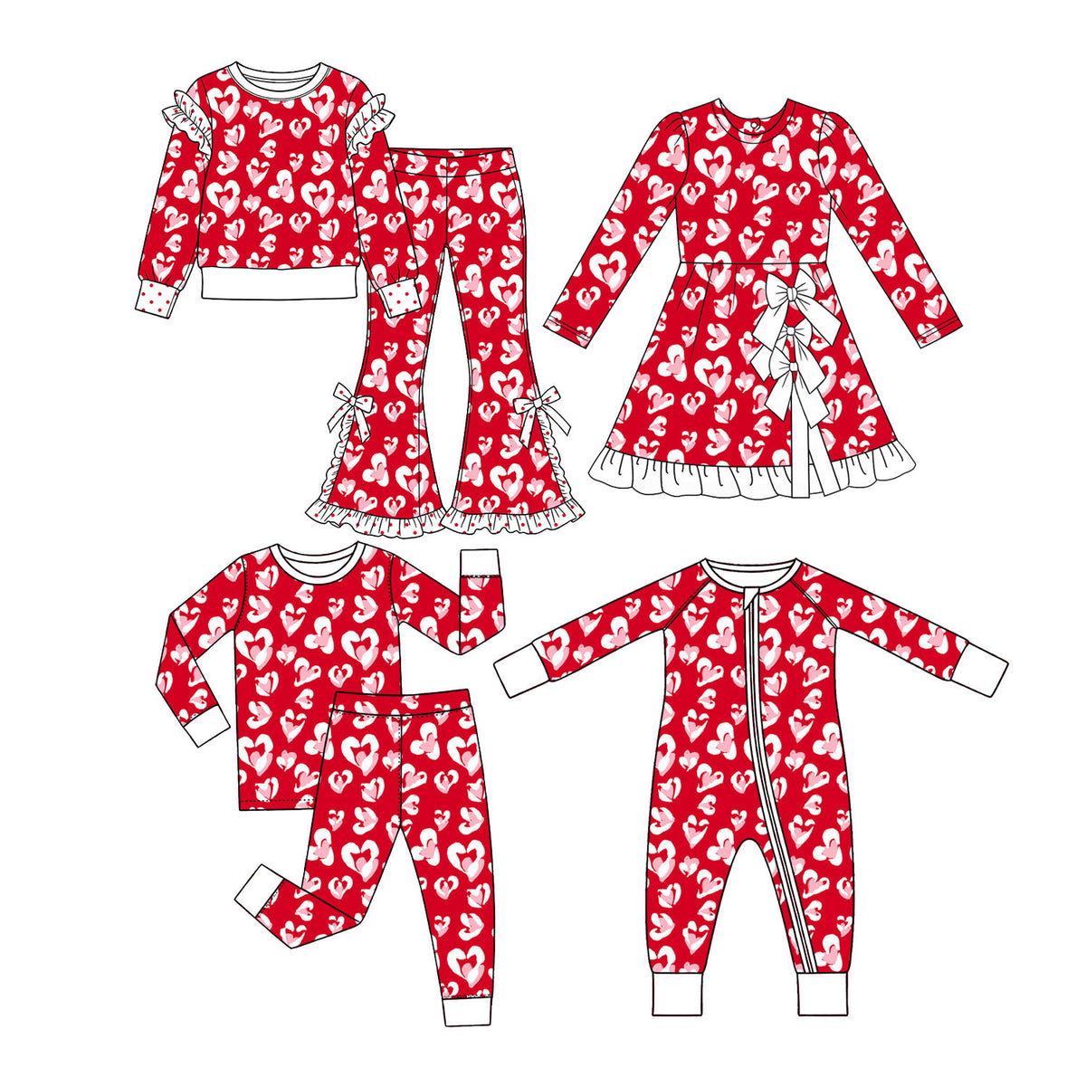Preorder (moq 5) Baby Girl Clothes Valentine Red Pink Heart Print Long Sleeve Top Jogger Pants Pajama Set