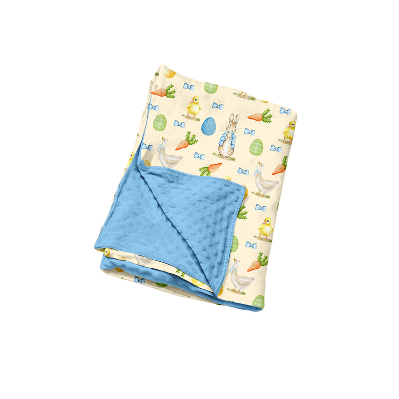 Preorder (moq 5) Baby Clothes Easter Bunny Duck Chick Egg Allover Print Minky Dot Baby Blanket