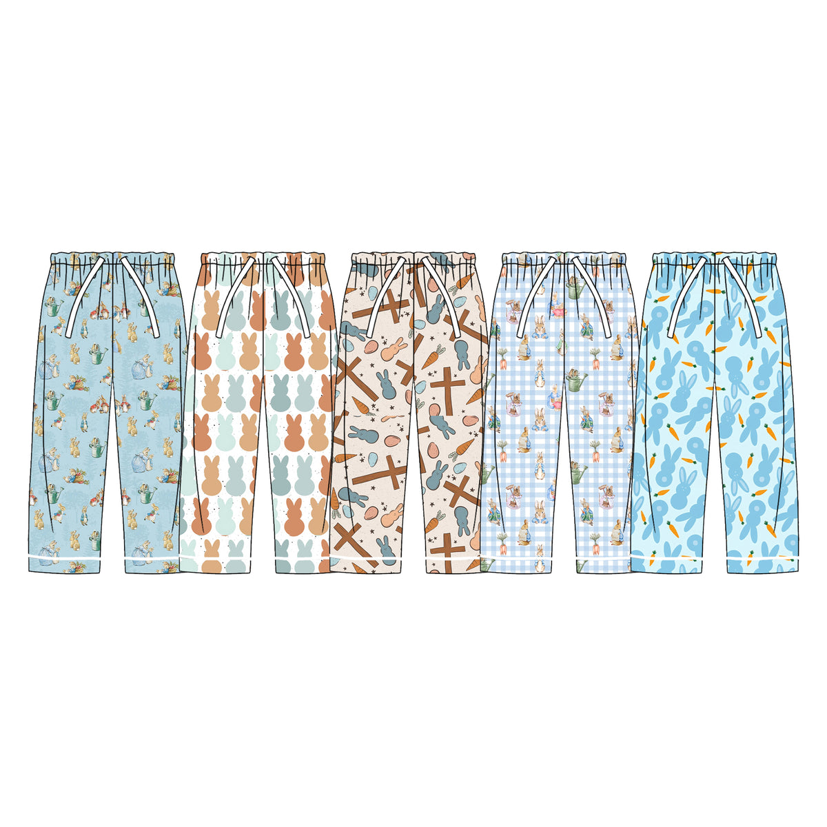 Preorder (moq 5) Men Clothes Gingham Rabbit Carrot Print Long Casual Pants
