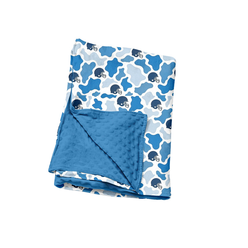 Preorder (moq 5) Baby Boy Clothes Royal Blue Cow Camo Football Helmet Print Minky Dot Baby Blanket