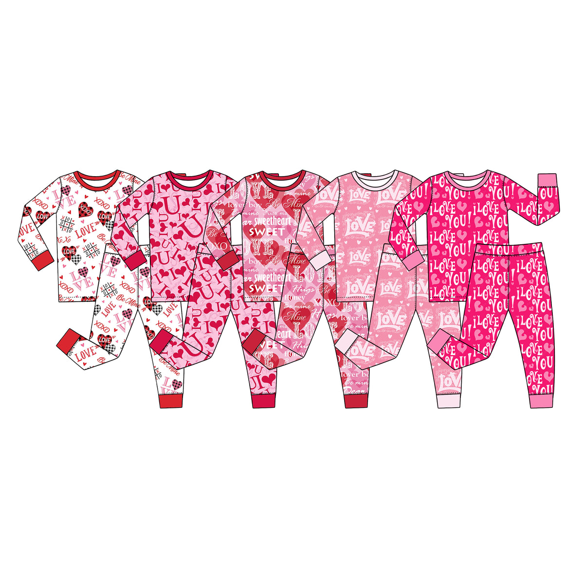 Preorder (moq 5) Baby Girl Clothes Valentines Sweetheart Love Word Print Long Sleeve Pajama Set