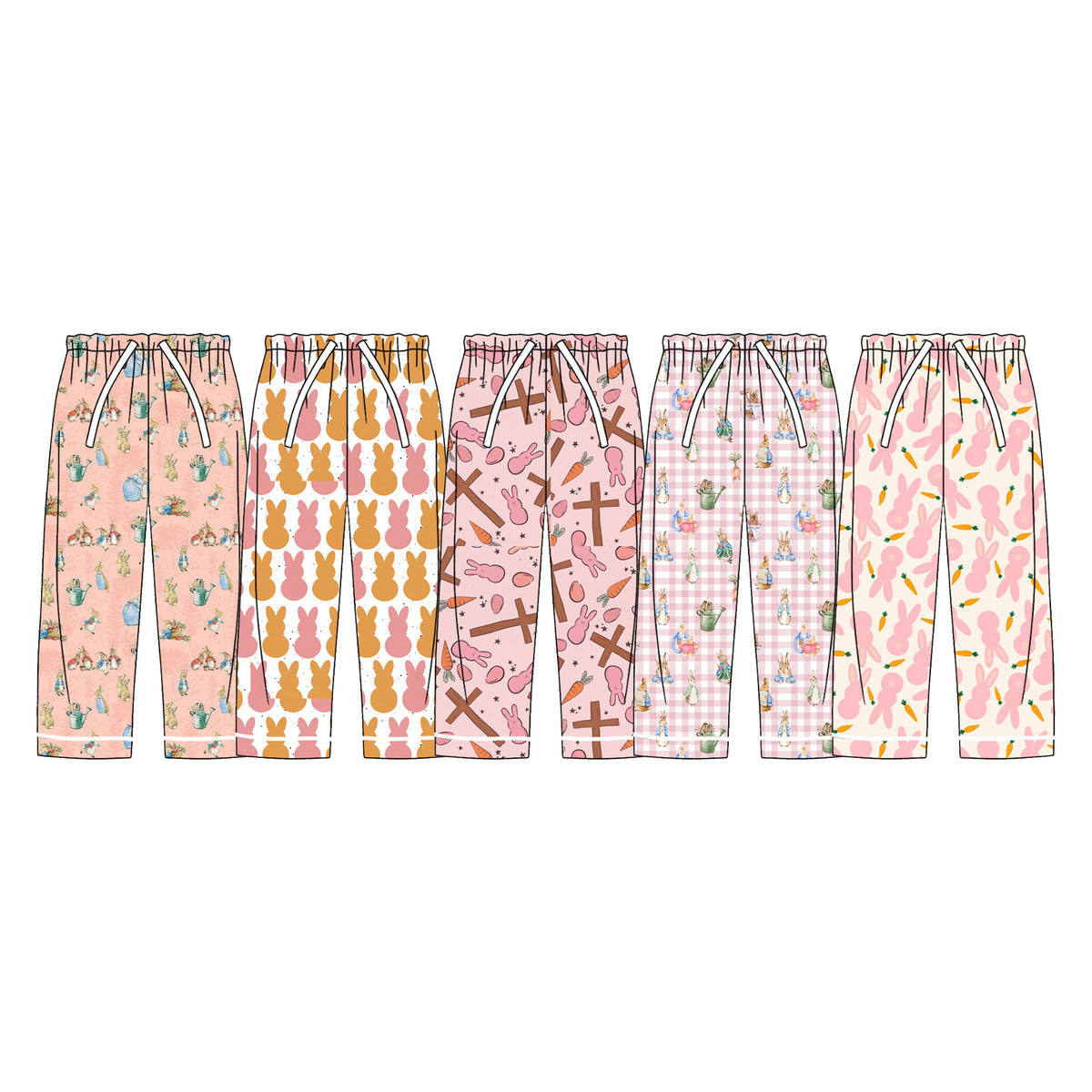 Preorder (moq 5) Women Clothes Easter Pink Gingham Rabbit Carrot Print Long Casual Pants