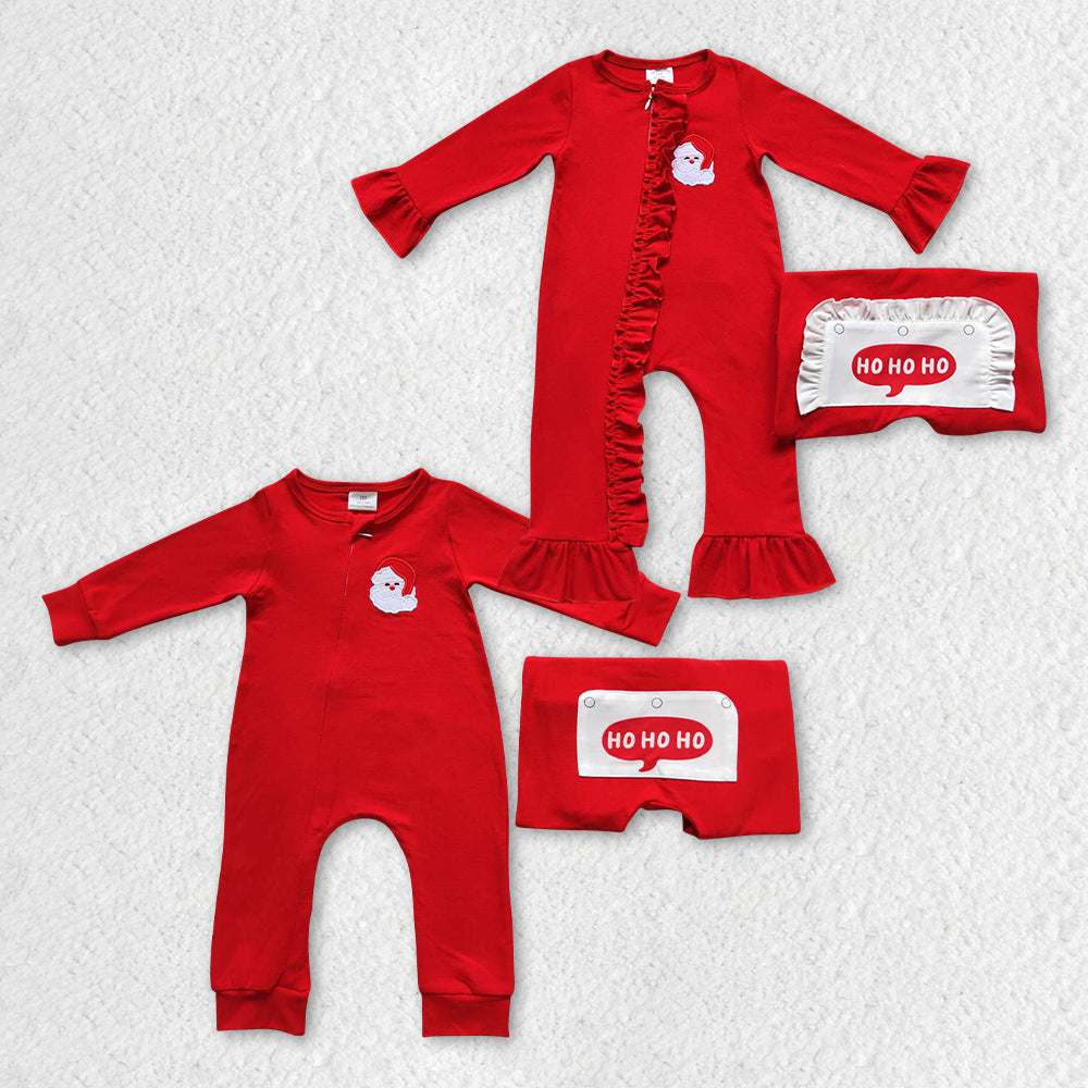 LR1668 long sleeve Christmas Santa red embroidry girl romper RTS 20230925