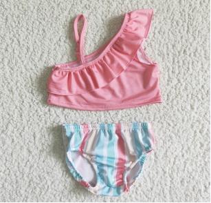 S0021 colorful candy color pink stripes bummie girls swimwear RTS