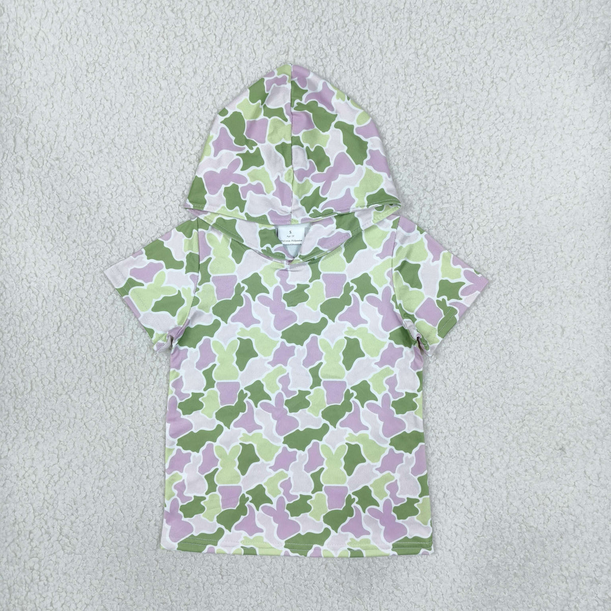 NO MOQ RTS GT1918 Baby Girl Clothes Easter Bunny Camo Print Short Sleeve Hooded Tee Top 202610