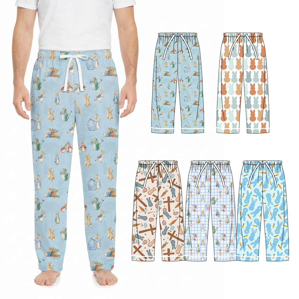 Preorder (moq 5) Men Clothes Easter Cross Bunny Carrot Egg Print Long Casual Pants